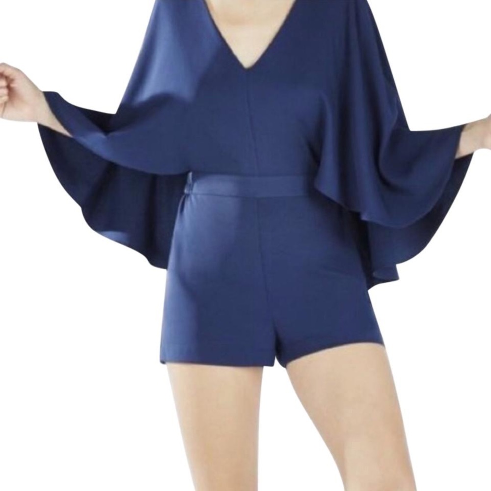 BCBG MaxAzria Navy Idina cape jumpsuit.